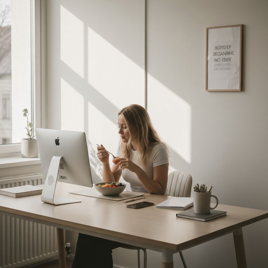 Rentouttava lounashetki työpöydällä